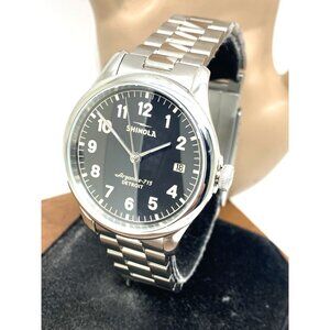 Shinola Mens Watch 20141278 Vinton Quartz Black Dial Silver Stainless Steel 38mm